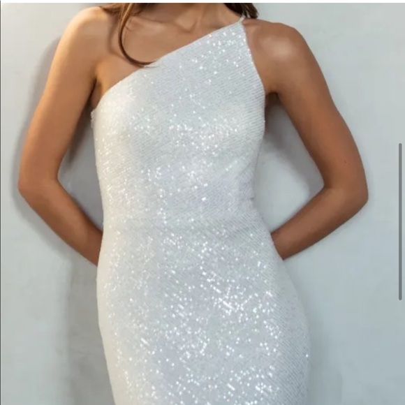 NEW WITH TAGS Jenny Yoo Collection Zara One Shoulder Column Sequin Gown - Picture 3 of 6